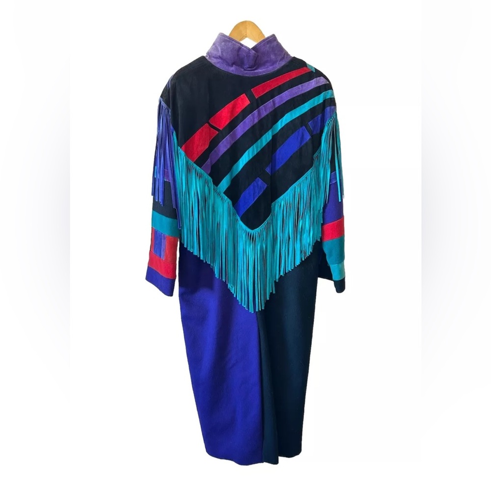 VTG SFR Santa Fe Re-Creations Suede & Wool Southwest Fringe Long Jacket Rare S